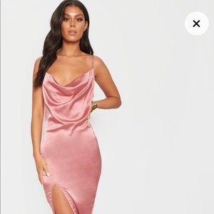 Rose Strappy Satin Cowl Midi Dress